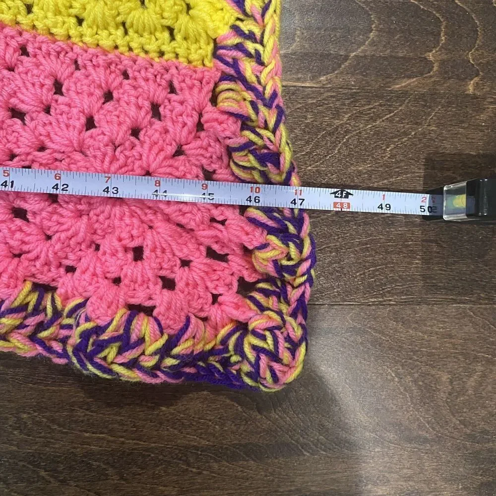 Handmade Granny Square Crochet‎ Afghan Blanket Lap Throw Hot Pink Purple 47x68”
